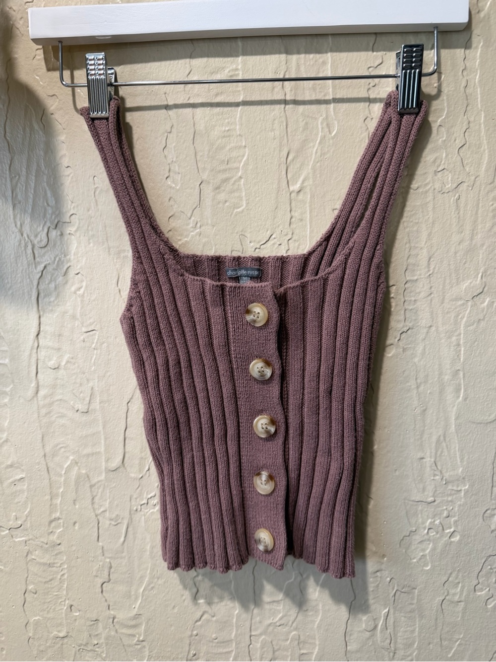 Charlotte Russe Ribbed Button-Front Tank - Dusty Mauve